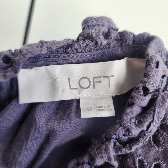 Loft Women's Gray Eyelet Boho Sleeveless Ruffle Blouse Women’s Peplum Babydoll M - Picture 9 of 10